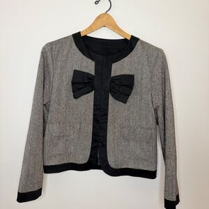 Anthropologie Gray Tweed Bow Front Blazer with Black Trim
